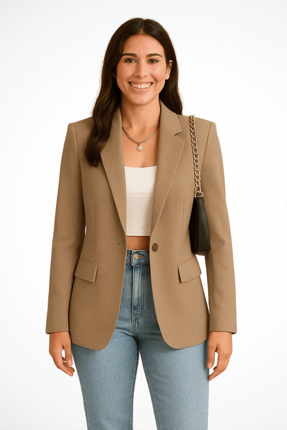 Tailored Fitted Blazer with Single Button and Notch Lapels Taupe 4