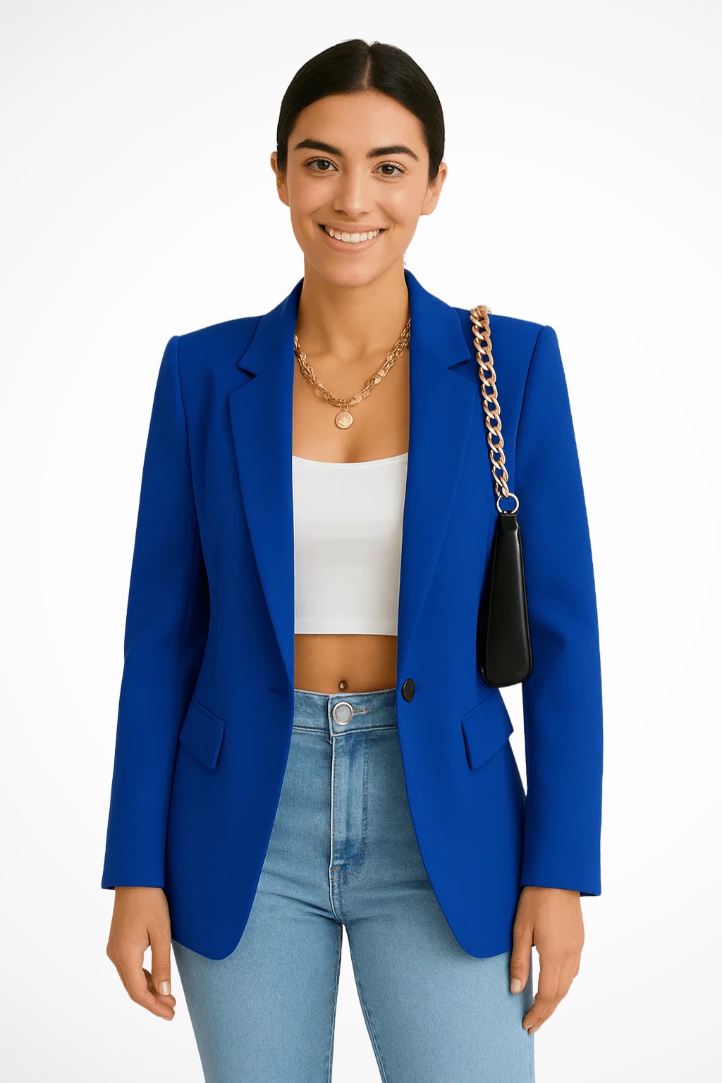 Tailored Fitted Blazer with Single Button and Notch Lapels Blue 7