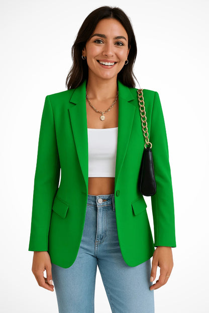 Tailored Fitted Blazer with Single Button and Notch Lapels Green 9