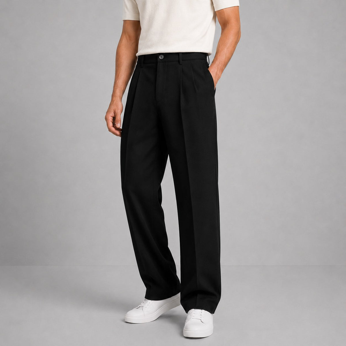 Men's Tailored Straight Leg Trousers with Front Pleat 4