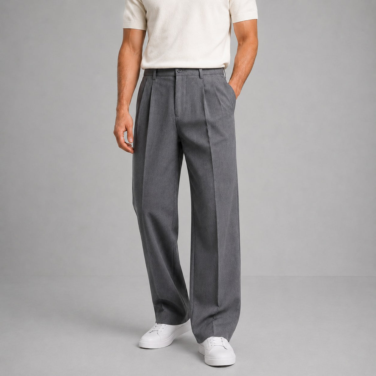 Men's Tailored Straight Leg Trousers with Front Pleat 3