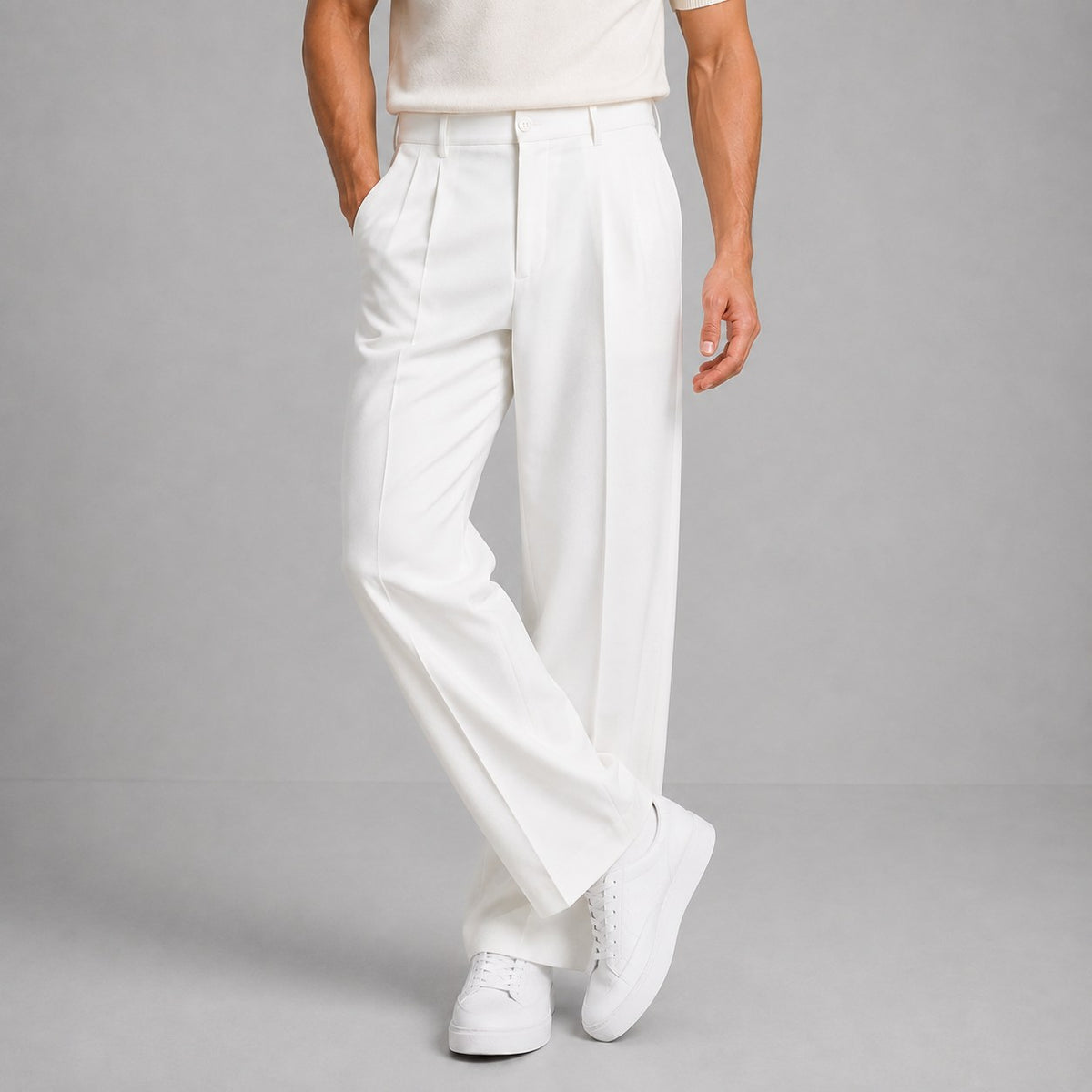 Men's Tailored Straight Leg Trousers with Front Pleat 5