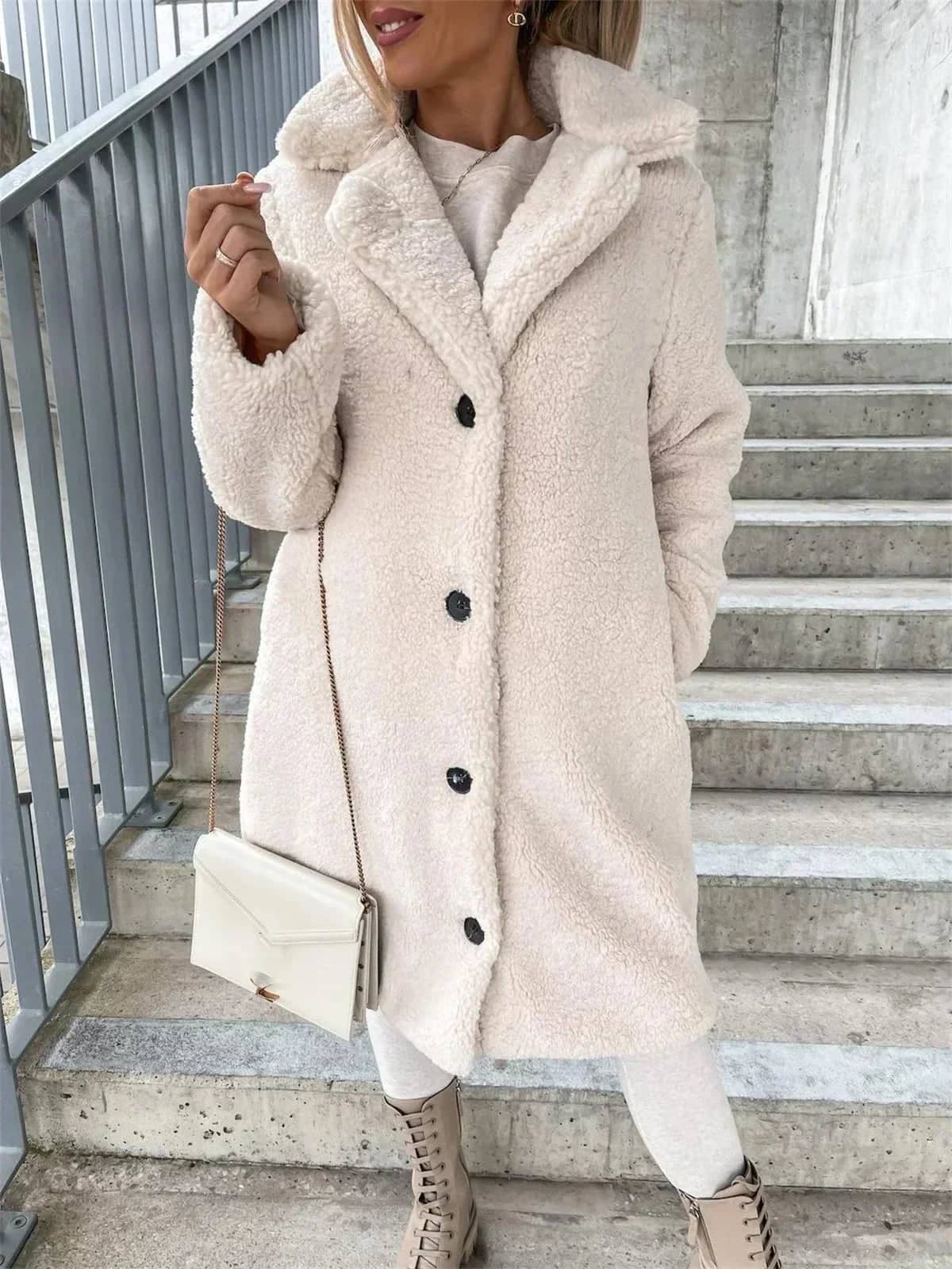 Beige teddy coat, front view