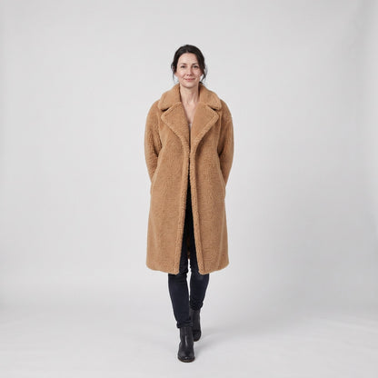 Long Coat in Soft Teddy, Faux Shearling Coat with Lapels 1