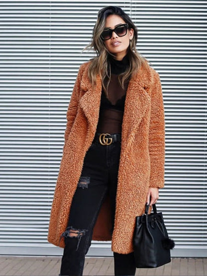 Long Coat in Soft Teddy, Faux Shearling Coat with Lapels 2