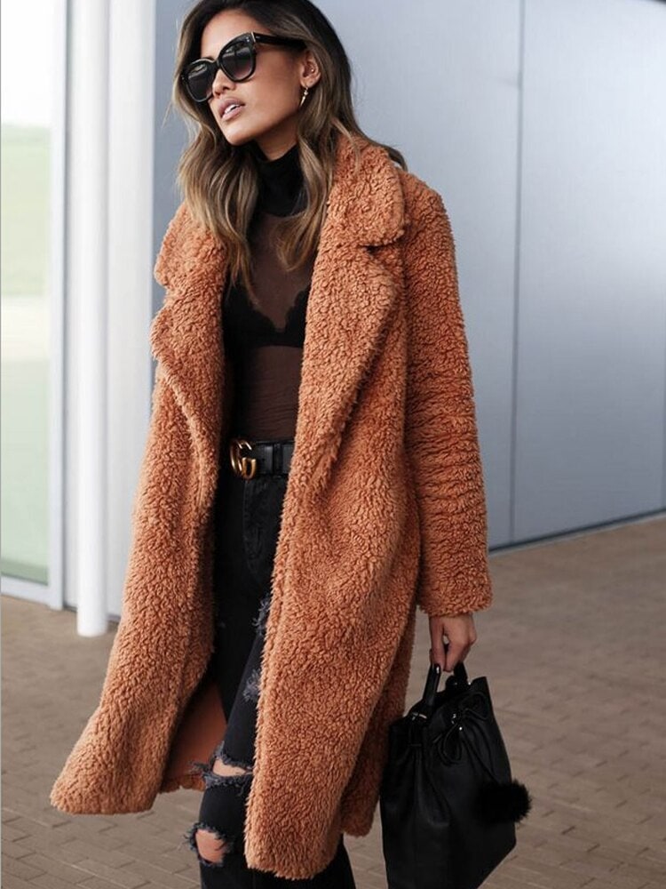 Long Coat in Soft Teddy, Faux Shearling Coat with Lapels 6