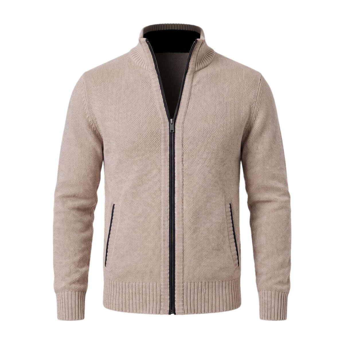 Men's Textured Full Zip Knit Cardigan with Funnel Neck 1