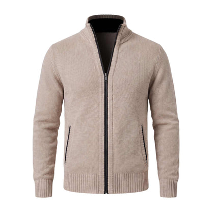 Men's Textured Full Zip Knit Cardigan with Funnel Neck 1