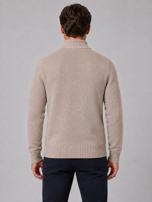 Men's Textured Full Zip Knit Cardigan with Funnel Neck 2