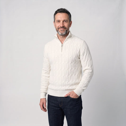 Textured Knit Quarter Zip Jumper with Funnel Neck