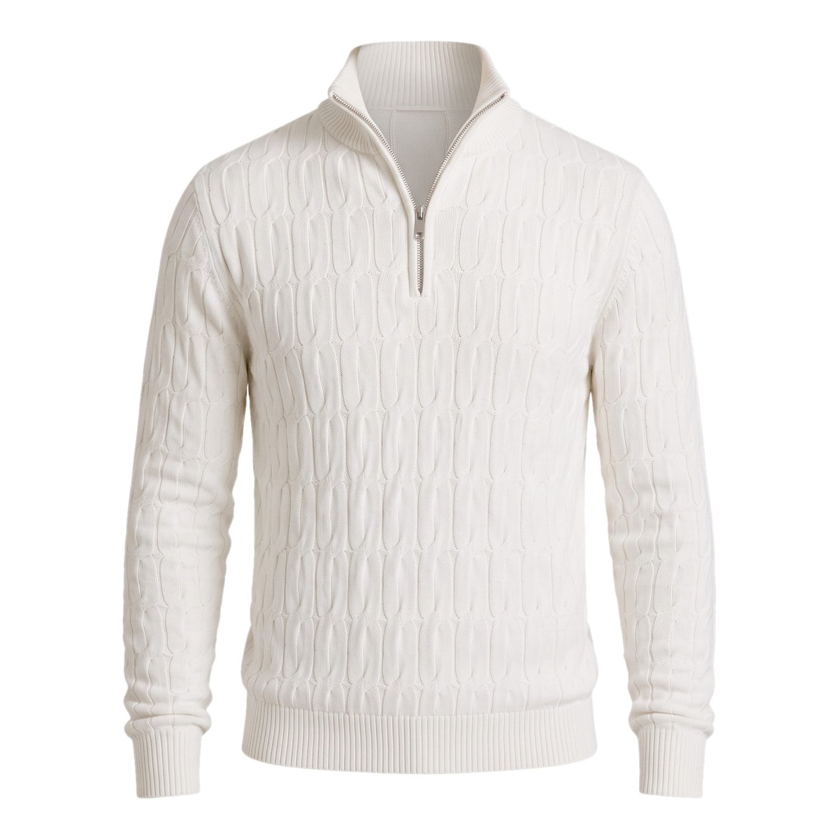 Men's Textured Knit Quarter Zip Jumper, Funnel Neck 1