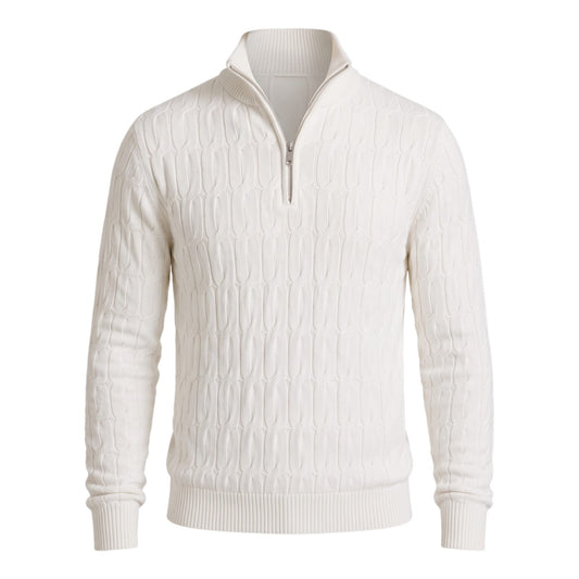 Men's Textured Knit Quarter Zip Jumper, Funnel Neck 1