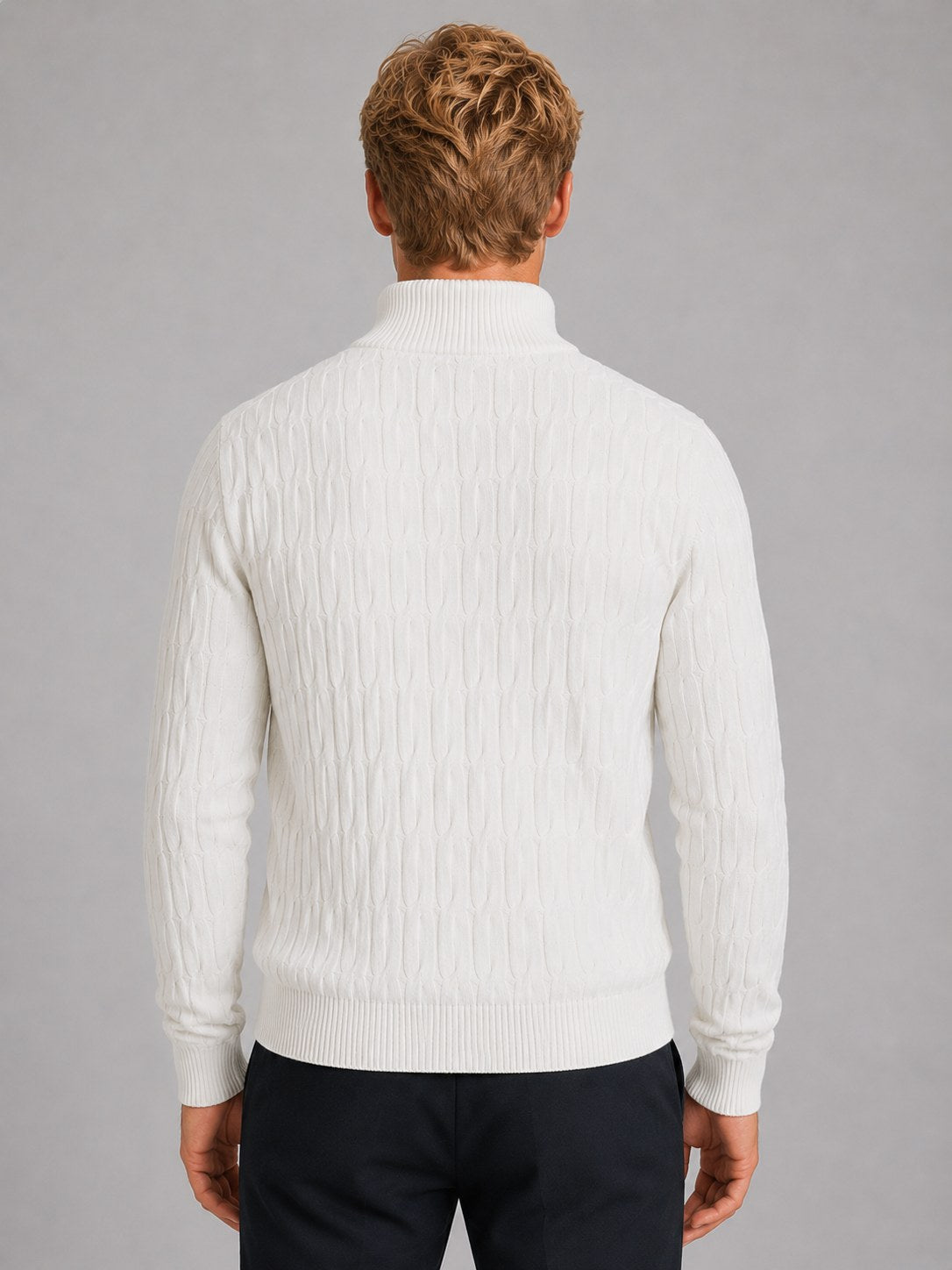 Men's Textured Knit Quarter Zip Jumper, Funnel Neck 2