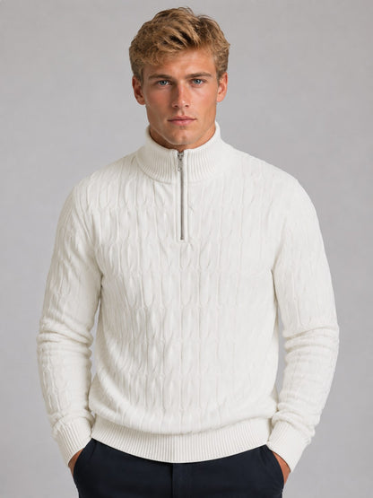 Men's Textured Knit Quarter Zip Jumper, Funnel Neck 3