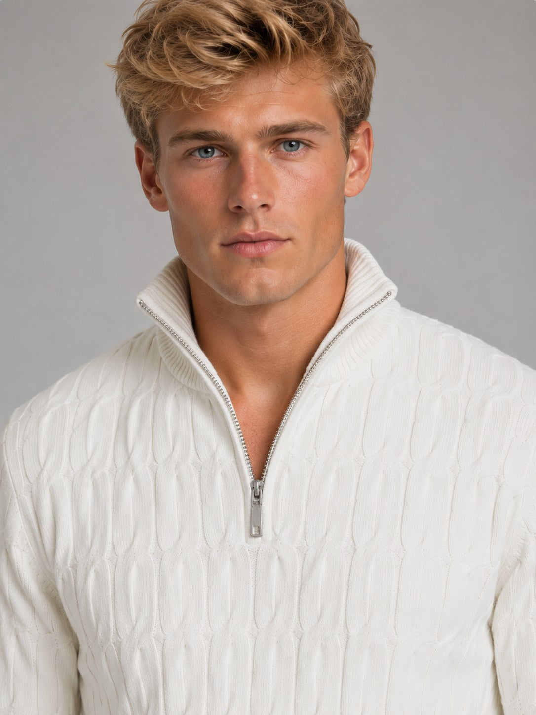 Men's Textured Knit Quarter Zip Jumper, Funnel Neck 4