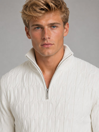Men's Textured Knit Quarter Zip Jumper, Funnel Neck 4