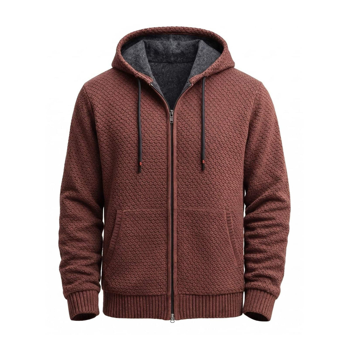 Fleece Lined Zip Hoodie for Men in Textured Honeycomb Knit 1