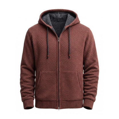 Fleece Lined Zip Hoodie for Men in Textured Honeycomb Knit 1