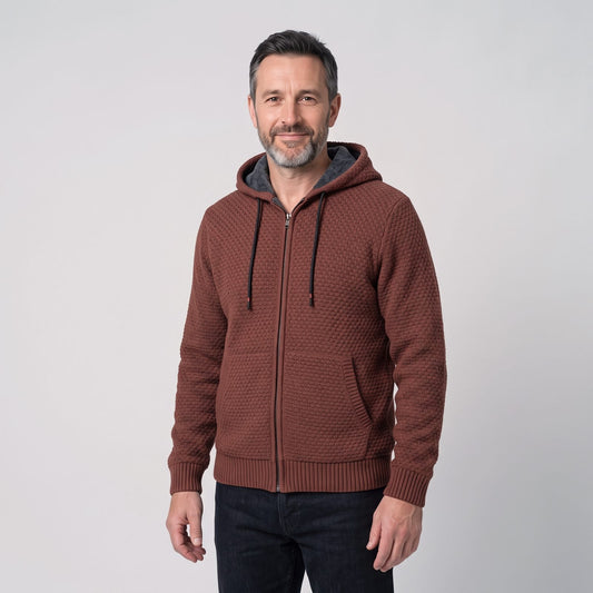Urban Zip Hoodie, Textured Knit Hoodie with Fleece Lining