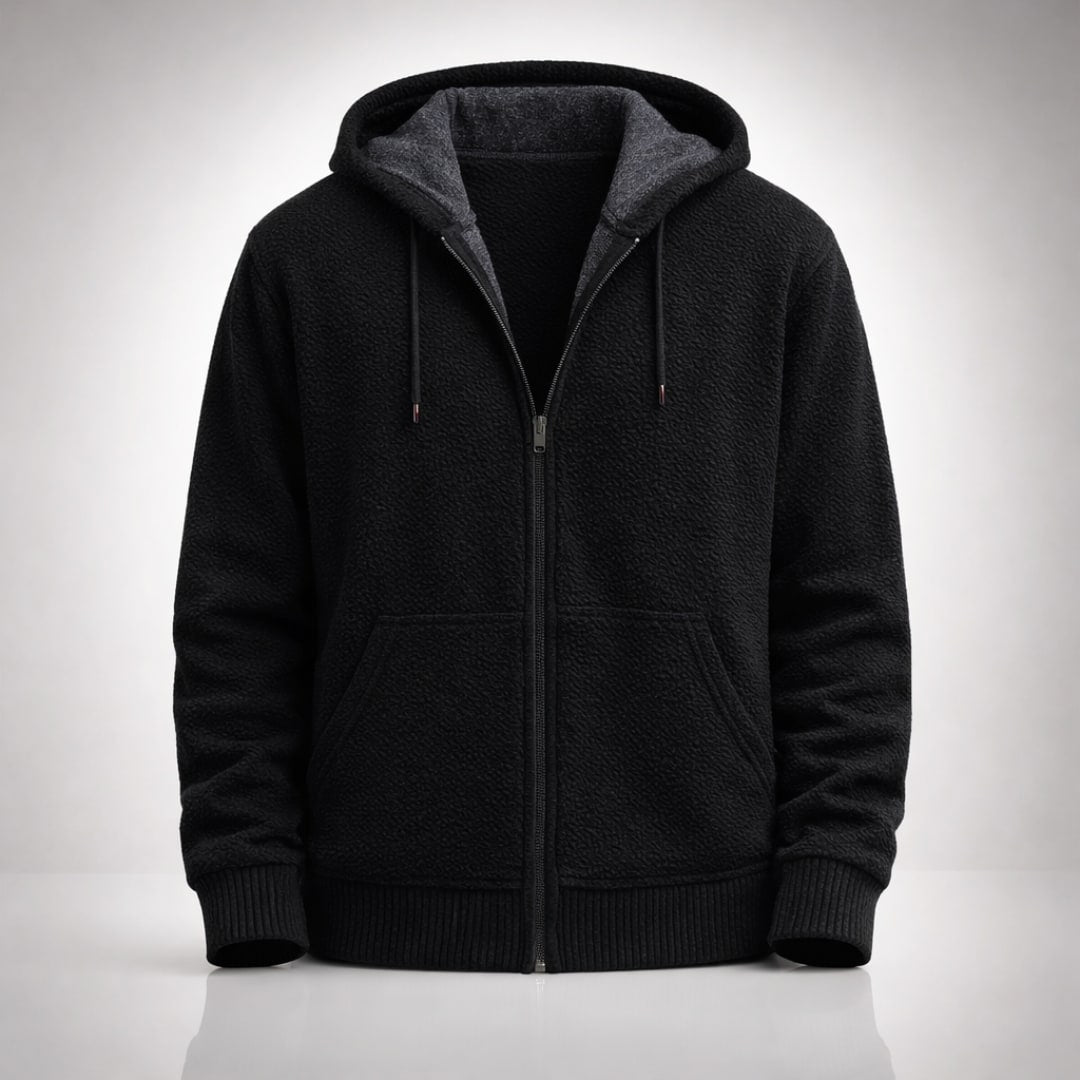 Fleece Lined Zip Hoodie for Men in Textured Honeycomb Knit 2