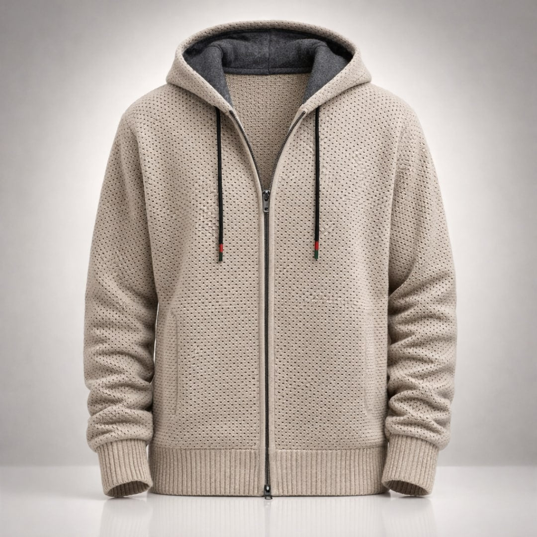 Fleece Lined Zip Hoodie for Men in Textured Honeycomb Knit 3