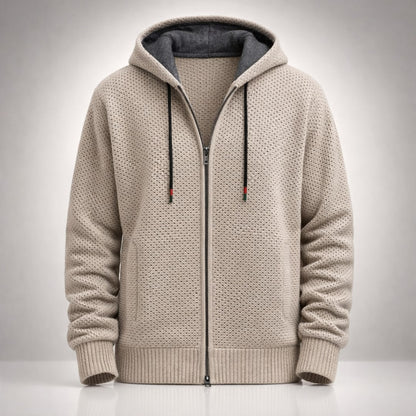 Fleece Lined Zip Hoodie for Men in Textured Honeycomb Knit 3