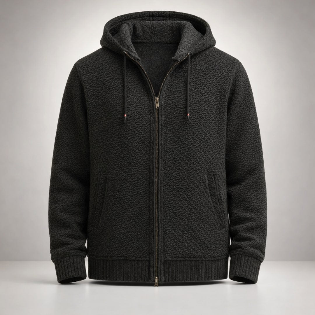 Fleece Lined Zip Hoodie for Men in Textured Honeycomb Knit 4