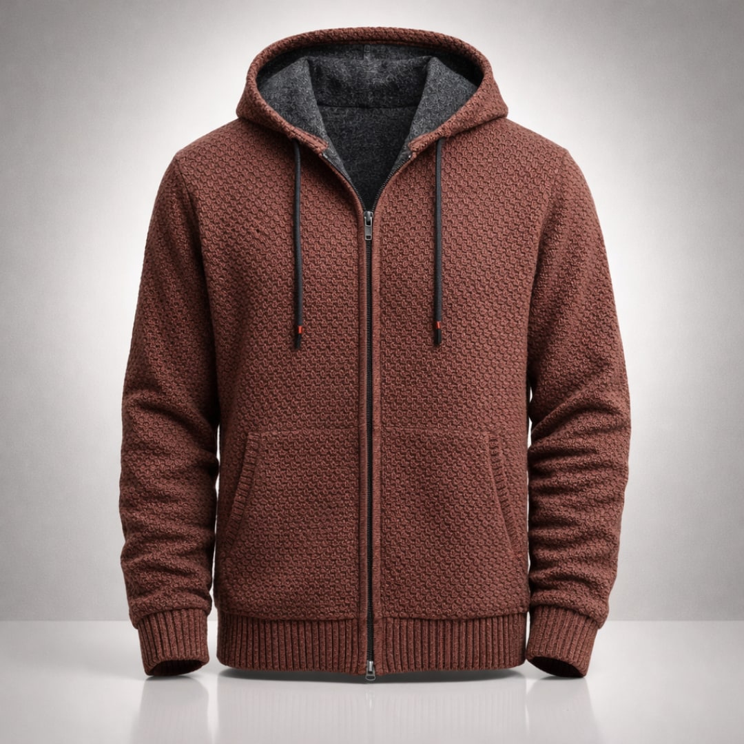 Fleece Lined Zip Hoodie for Men in Textured Honeycomb Knit 5