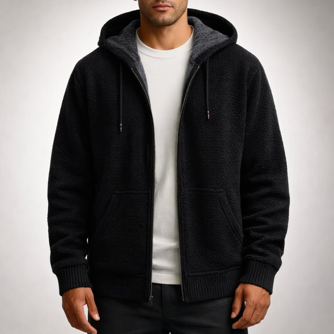 Fleece Lined Zip Hoodie for Men in Textured Honeycomb Knit 6