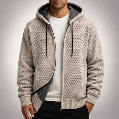 Fleece Lined Zip Hoodie for Men in Textured Honeycomb Knit 7