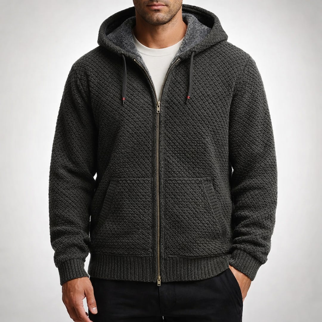 Fleece Lined Zip Hoodie for Men in Textured Honeycomb Knit 8