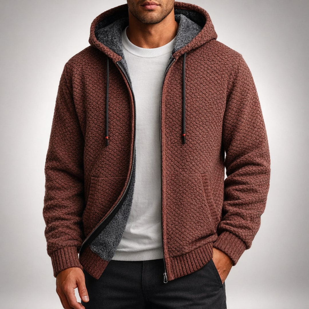 Fleece Lined Zip Hoodie for Men in Textured Honeycomb Knit 9