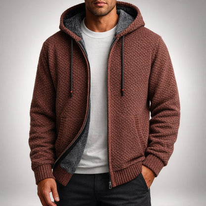 Fleece Lined Zip Hoodie for Men in Textured Honeycomb Knit 9