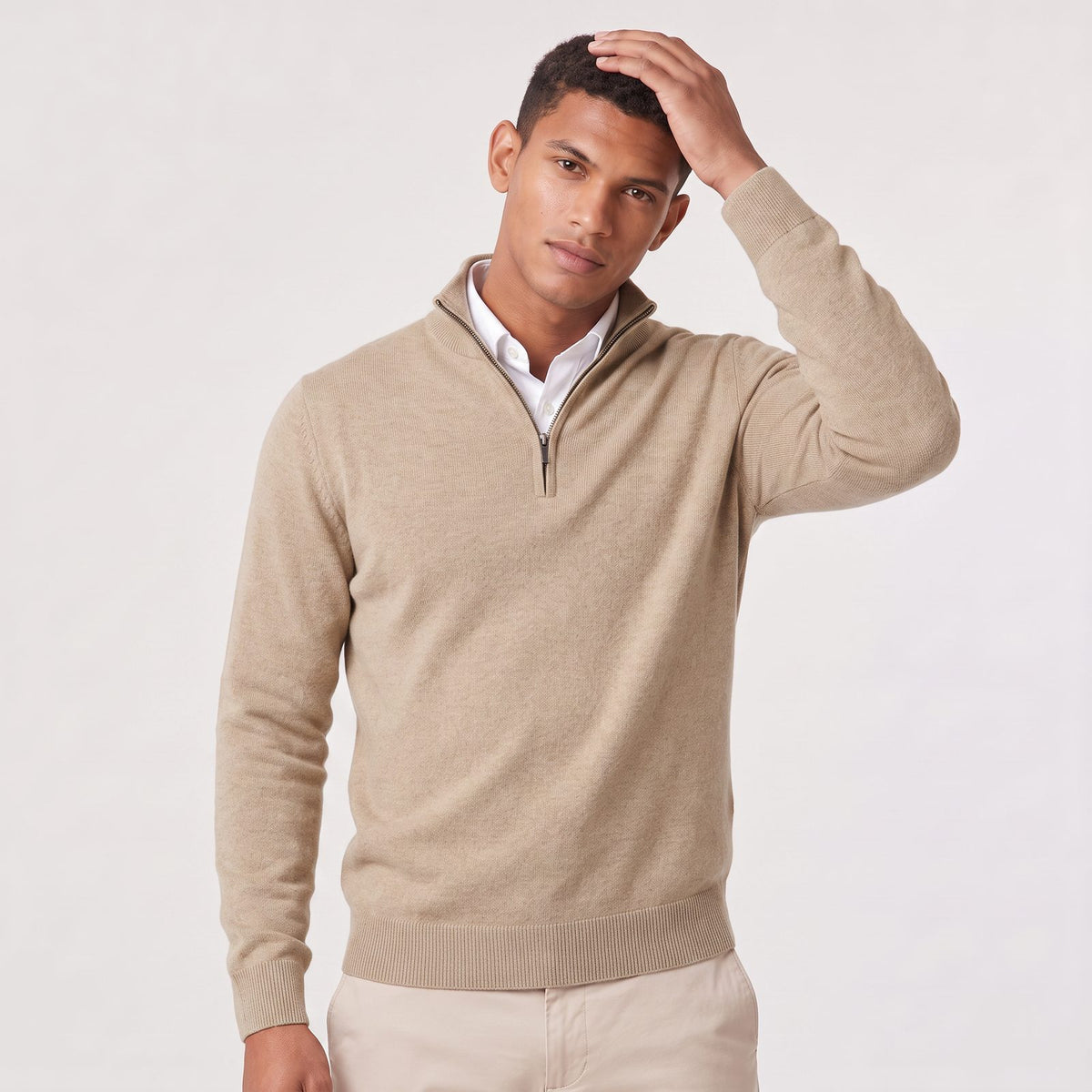 Men's Textured Quarter Zip Jumper with Knitted Stand Collar 7