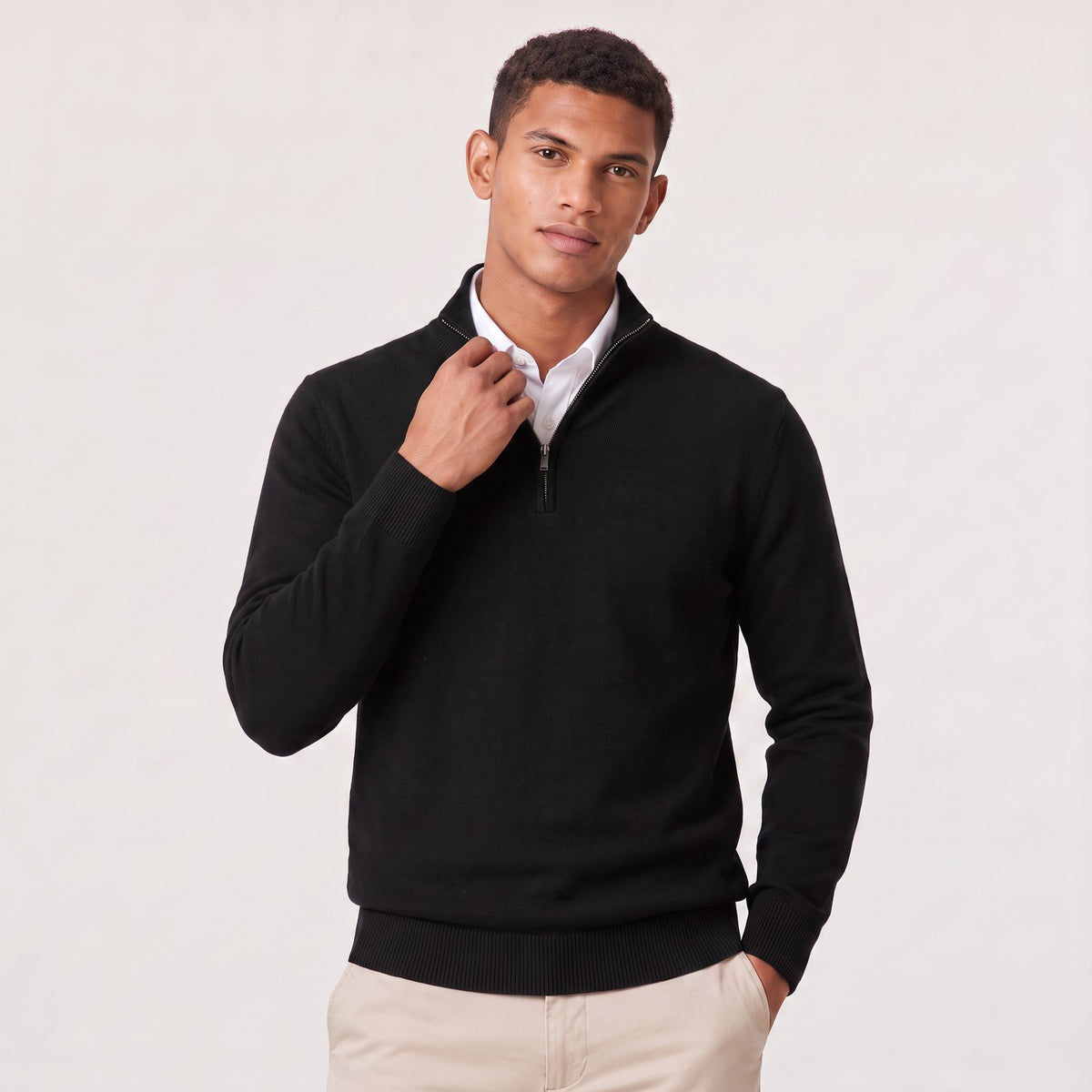 Men's Textured Quarter Zip Jumper with Knitted Stand Collar 10
