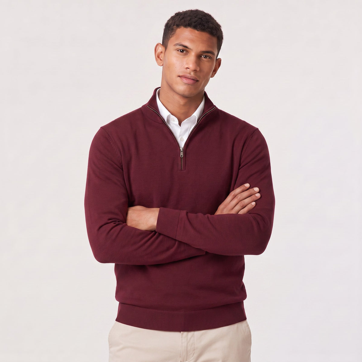 Men's Textured Quarter Zip Jumper with Knitted Stand Collar 8