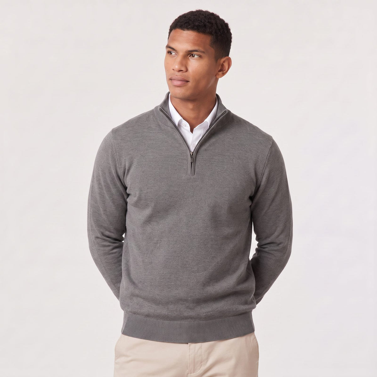Men's Textured Quarter Zip Jumper with Knitted Stand Collar 12