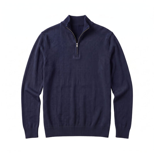 Men's Textured Quarter Zip Jumper with Knitted Stand Collar 1