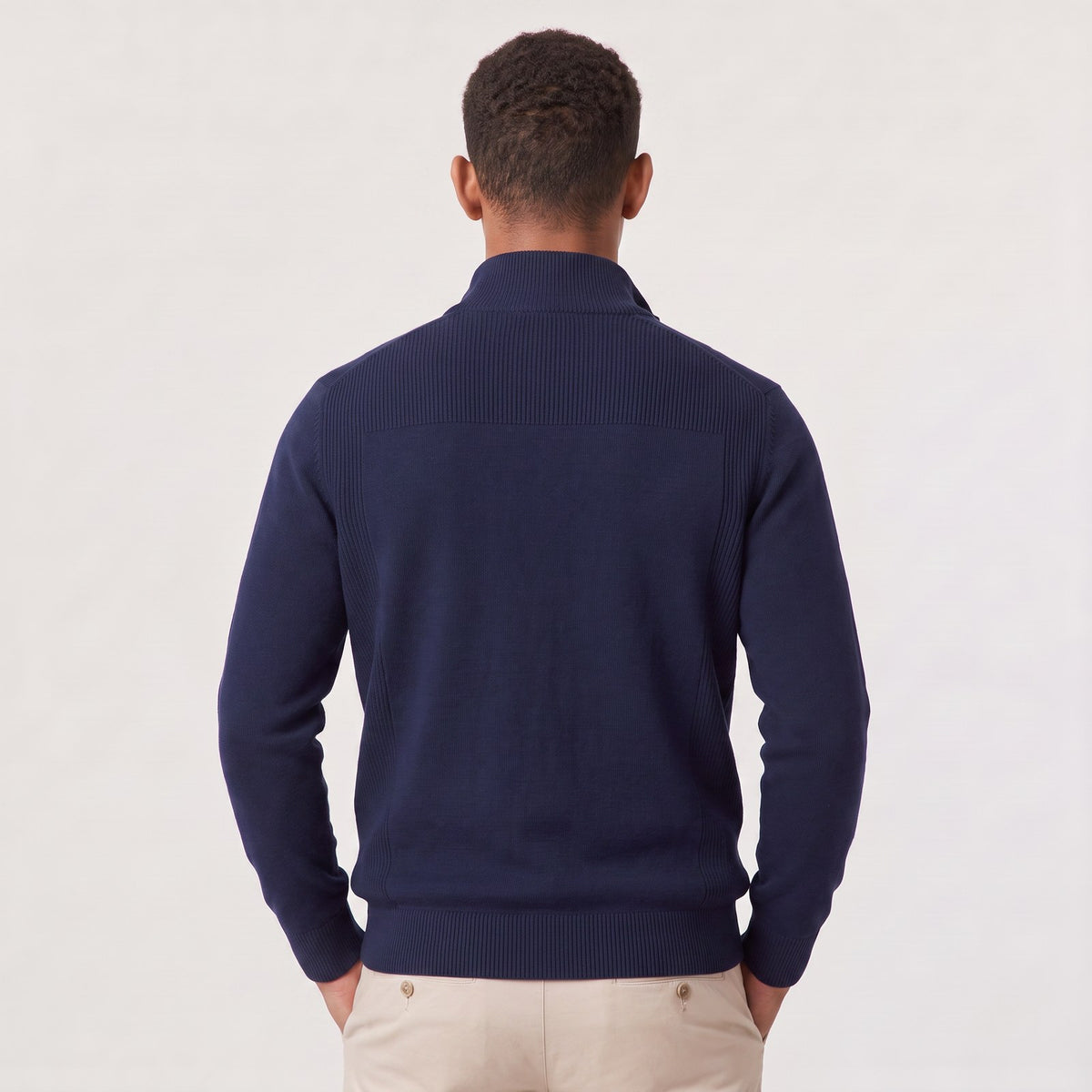 Men's Textured Quarter Zip Jumper with Knitted Stand Collar 2