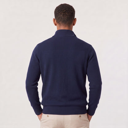 Men's Textured Quarter Zip Jumper with Knitted Stand Collar 2