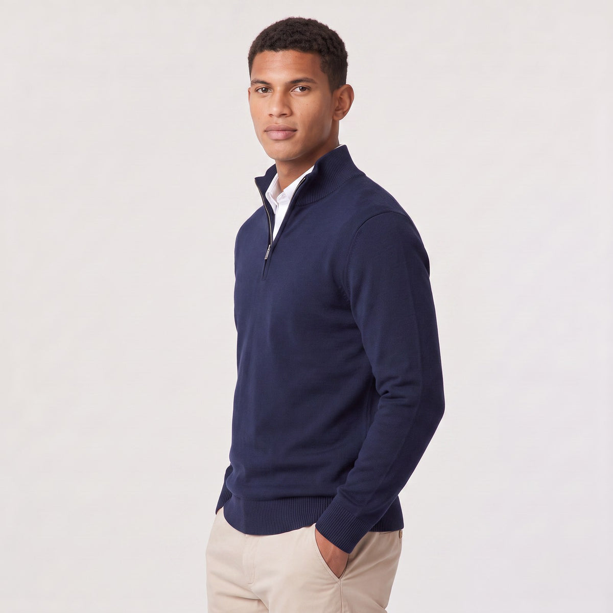Men's Textured Quarter Zip Jumper with Knitted Stand Collar 3