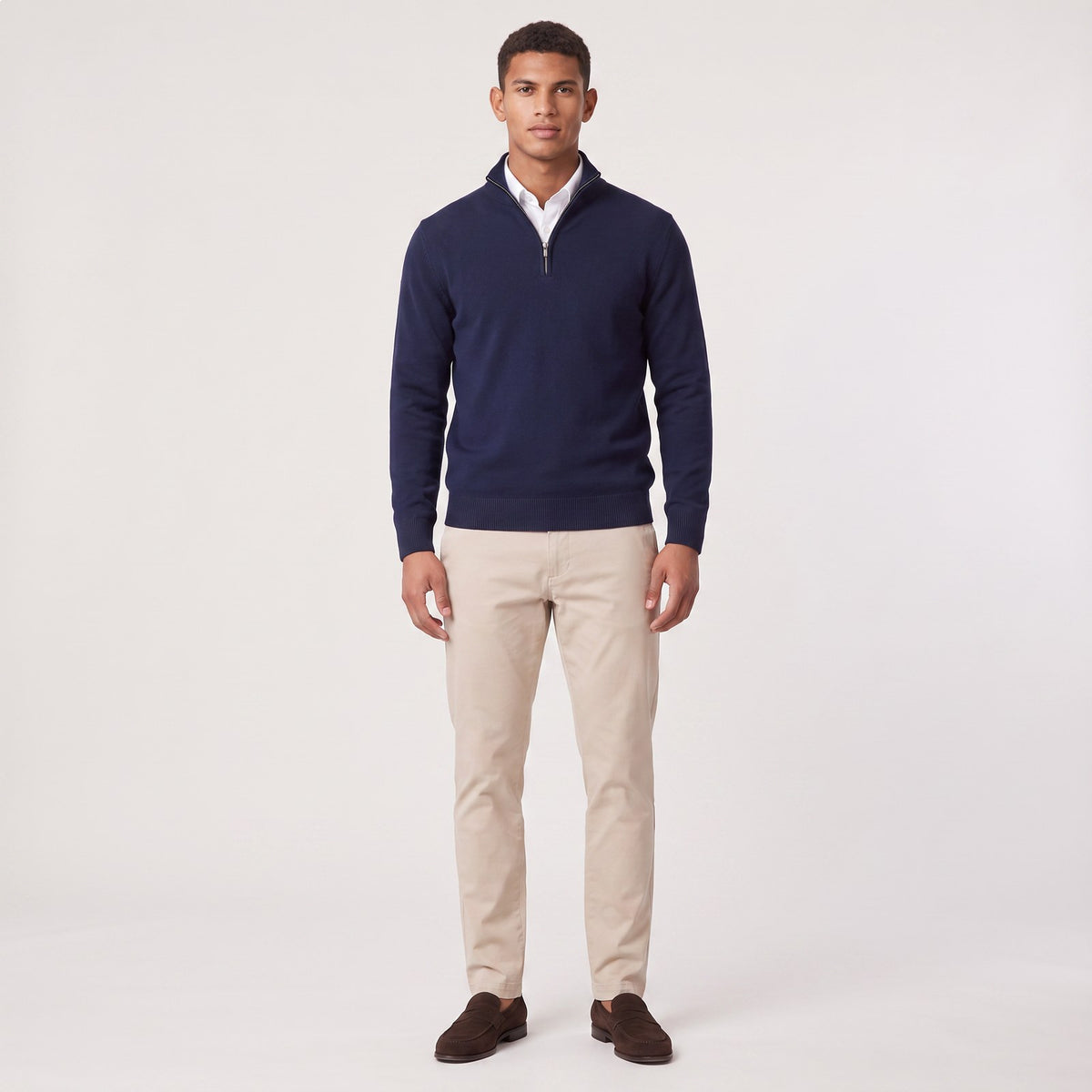 Men's Textured Quarter Zip Jumper with Knitted Stand Collar 5