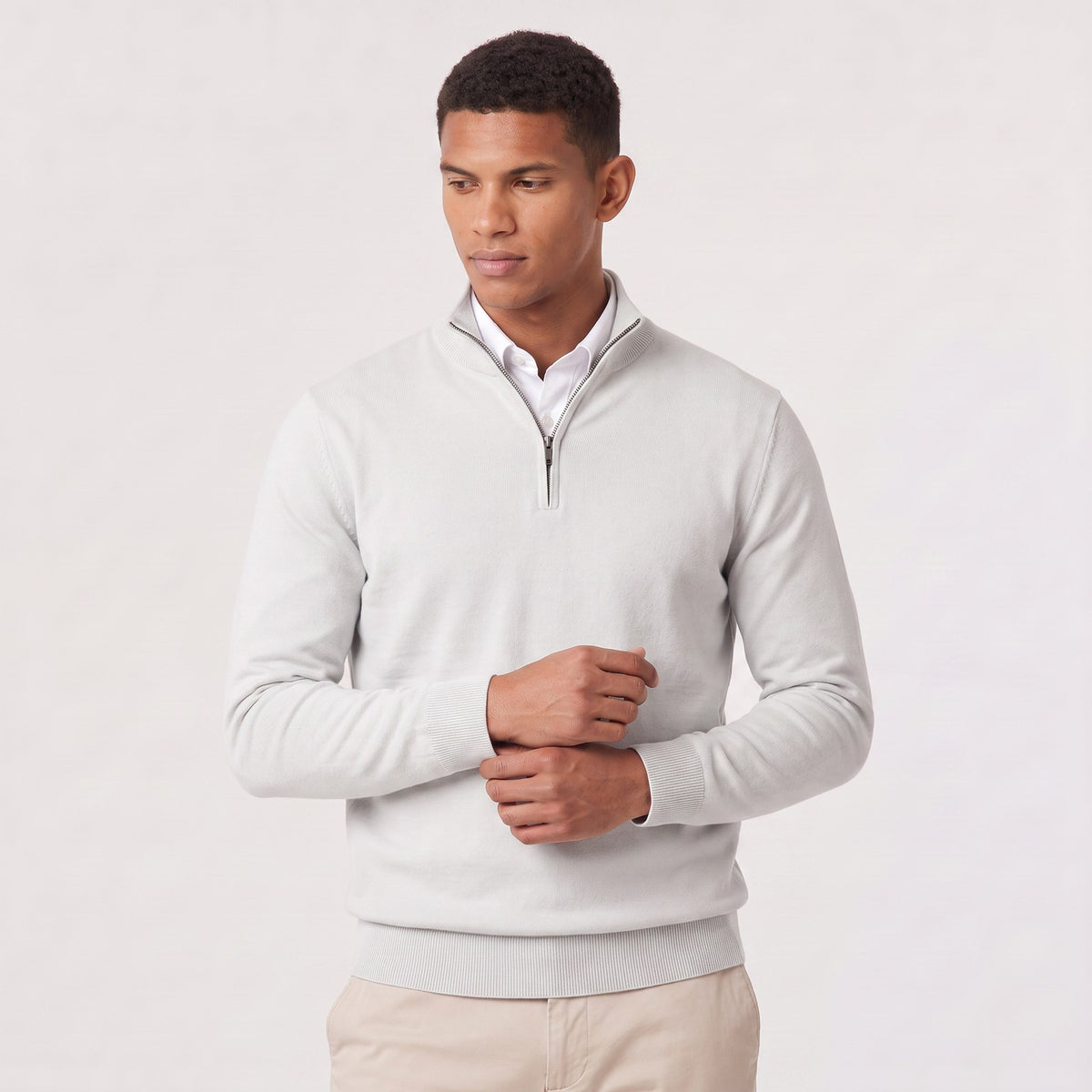 Men's Textured Quarter Zip Jumper with Knitted Stand Collar 11