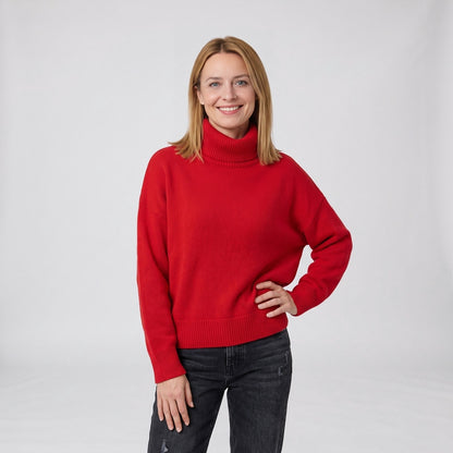 Turtleneck Sweater, Oversized Roll Neck Jumper in Red 1