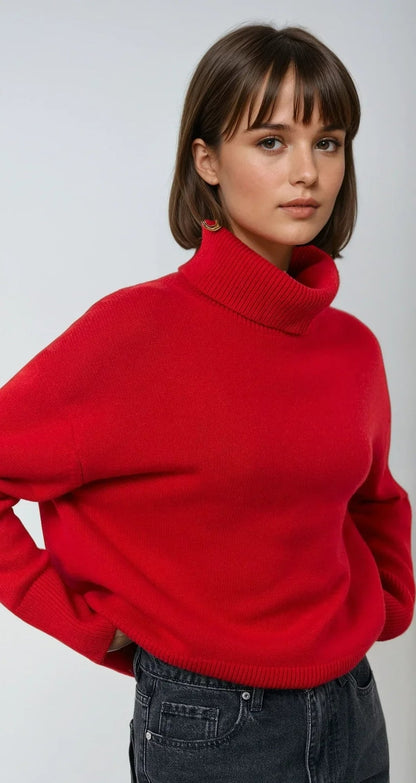Turtleneck Sweater, Oversized Roll Neck Jumper in Red 2