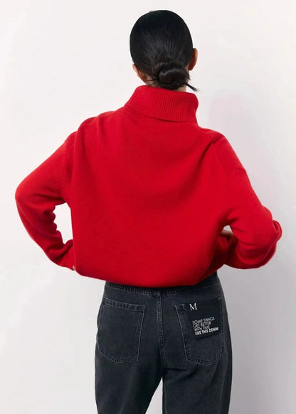 Turtleneck Sweater, Oversized Roll Neck Jumper in Red 4