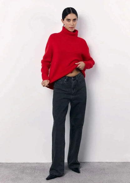 Turtleneck Sweater, Oversized Roll Neck Jumper in Red 5