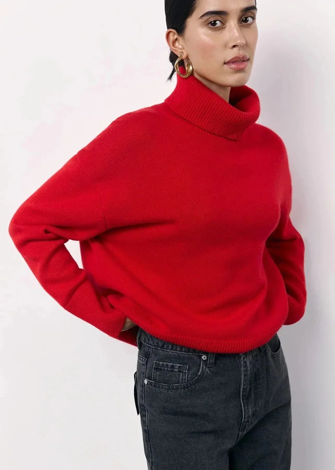 Turtleneck Sweater, Oversized Roll Neck Jumper in Red 6