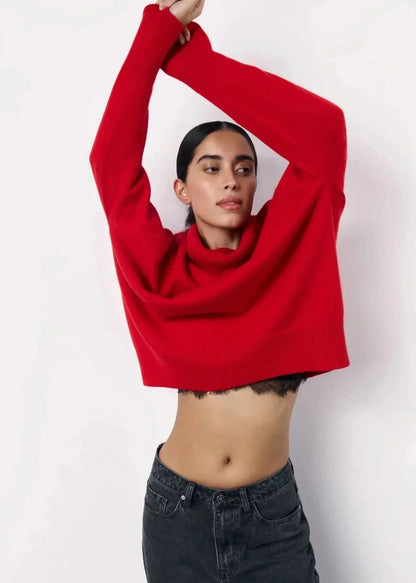 Turtleneck Sweater, Oversized Roll Neck Jumper in Red 8