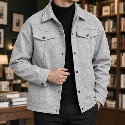 Light grey snap front utility jacket